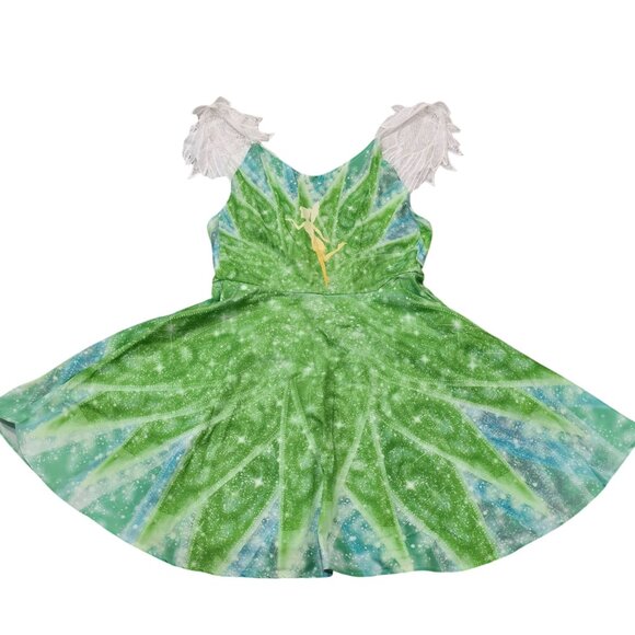 Tinkerbell Green Fairy Dress With Leafy wing Sleeves & Sparkling Small - Picture 3 of 8